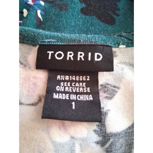 Torrid womens Top Dark Green Floral Hi-Lo Button-Front Rayon size 1X - Picture 5 of 5